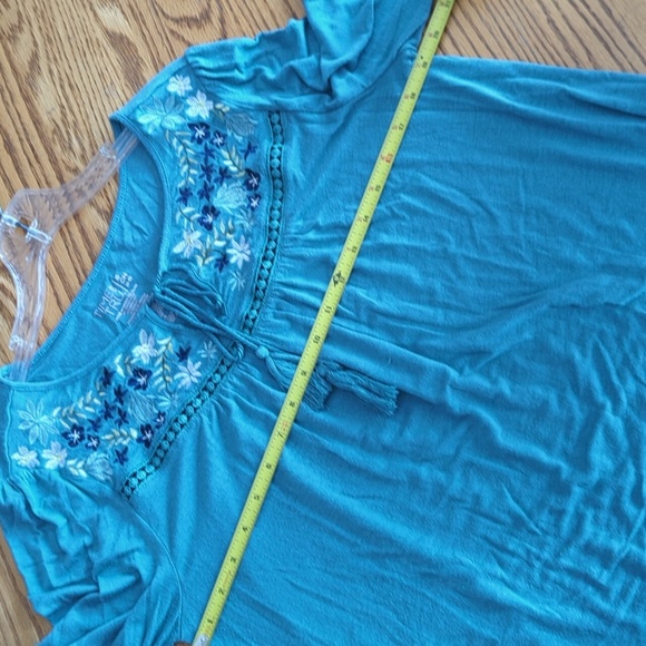 Time and Tru Trumpet Sleeve Tie Tassel Neck Flowy Embroidered Floral Blouse S - Picture 6 of 7